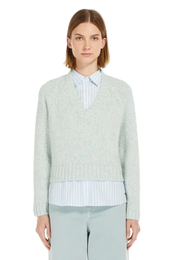 Weekend MaxMara Aloa Cotton and Alpaca Cropped Jumper - Pastel Green | Knitwear