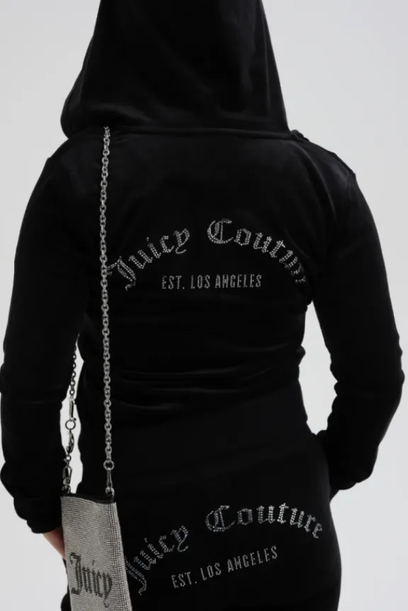 arched_diamante_classic_v_4-1.webp Juicy Couture Arched Diamante Classic Velour Zip Hoodie - Black | Suits & Co-Ordinates | Shirts And Tops