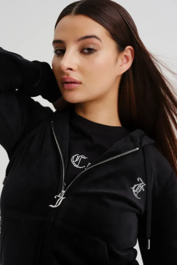 arched_diamante_classic_v_5-1.webp Juicy Couture Arched Diamante Classic Velour Zip Hoodie - Black | Suits & Co-Ordinates | Shirts And Tops