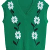 Weekend MaxMara Austria Oversized Inlaid Cotton Gilet - Green Flower | Knitwear