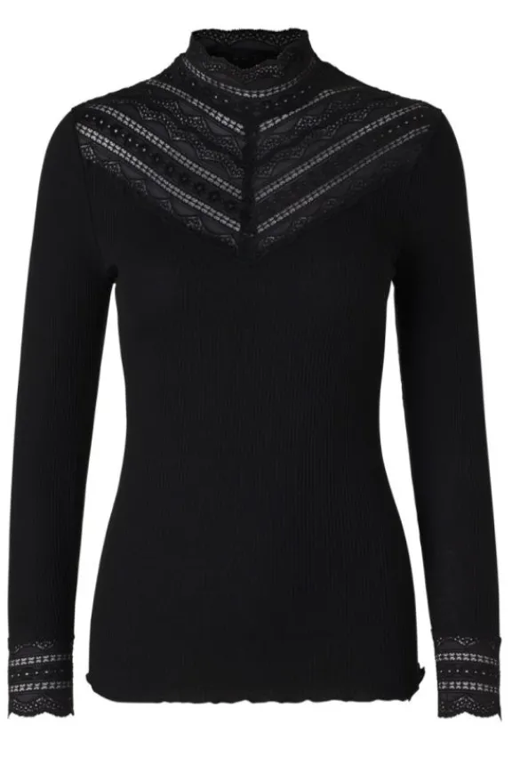 Rosemunde Benita Long Sleeve Lace Silk Top - Black | Shirts And Tops
