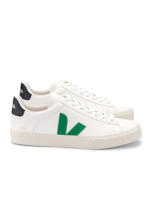Veja Campo Chrome Free Leather Trainers - White Emeraude Black | Veja