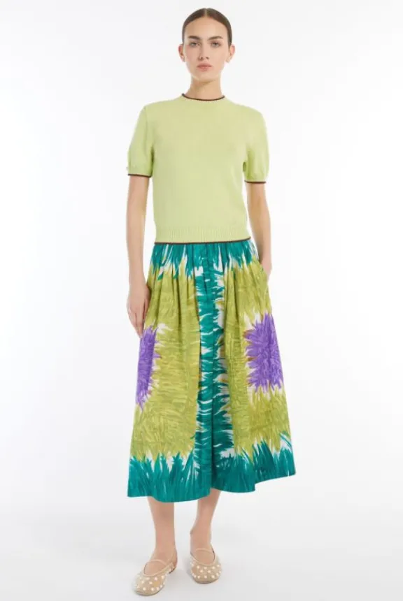 Weekend MaxMara Circeo Cotton Midi Skirt - Green Abstract | Skirts