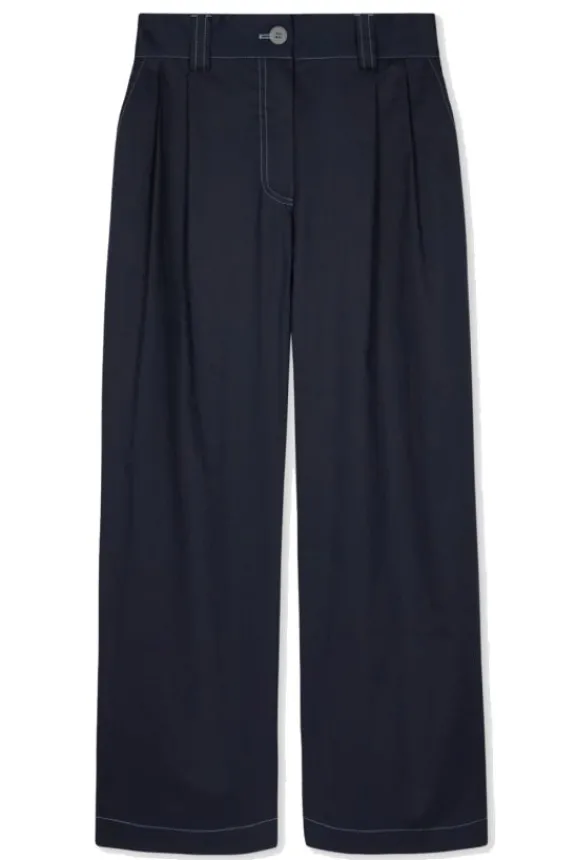Paul Smith Cotton-Blend Pleated Cropped Trousers - Navy | Trousers And Playsuits