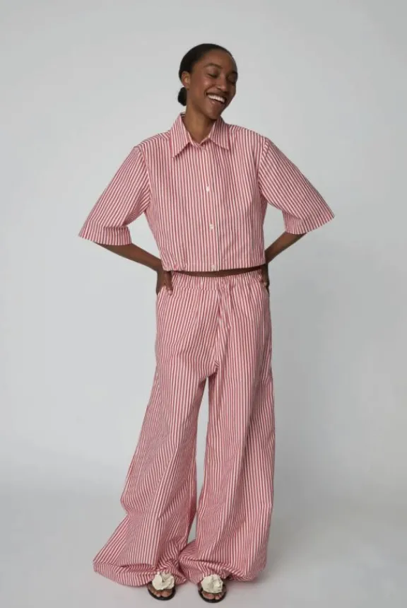 Stella Nova Cropped Striped Cotton Shirt - Red Stripes | Shirts And Tops