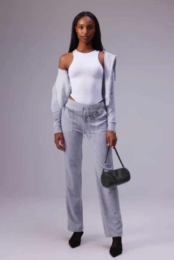 del_ray_classic_velour_po_7-2.webp Juicy Couture Del Ray Classic Velour Pocketed Bottoms - Silver Marl | Trousers And Playsuits | Suits & Co-Ordinates