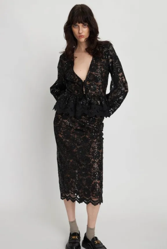 Stella Nova Delicate Lace Pencil Skirt - Black | Skirts