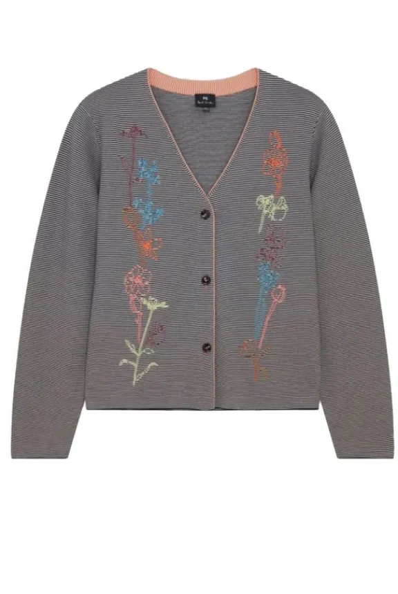 Paul Smith Embroidered Flowers Knitted Cardigan - Navy | Knitwear