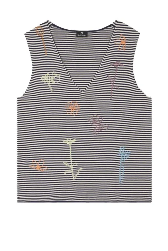 Paul Smith Embroidered Flowers Knitted Vest - Navy | Shirts And Tops | Knitwear