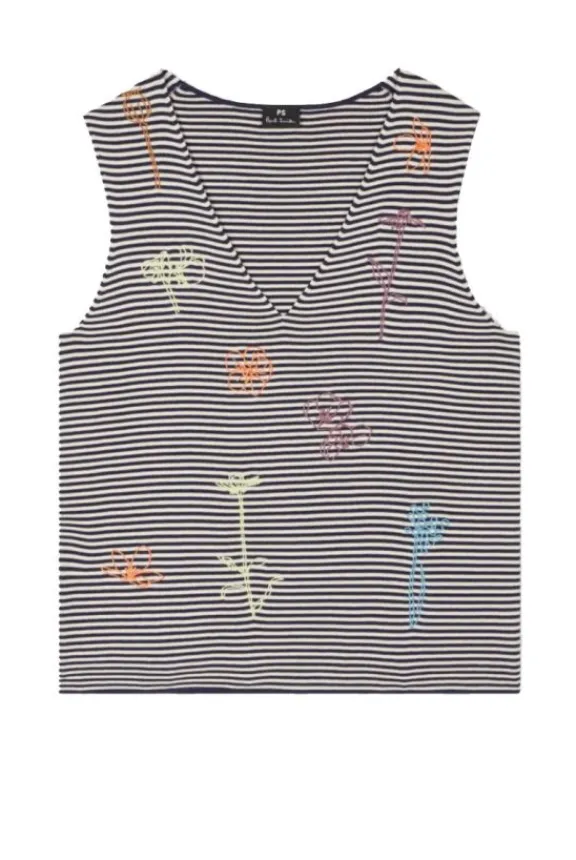 embroidered_flowers_knitt_4.webp Paul Smith Embroidered Flowers Knitted Vest - Navy | Shirts And Tops | Knitwear