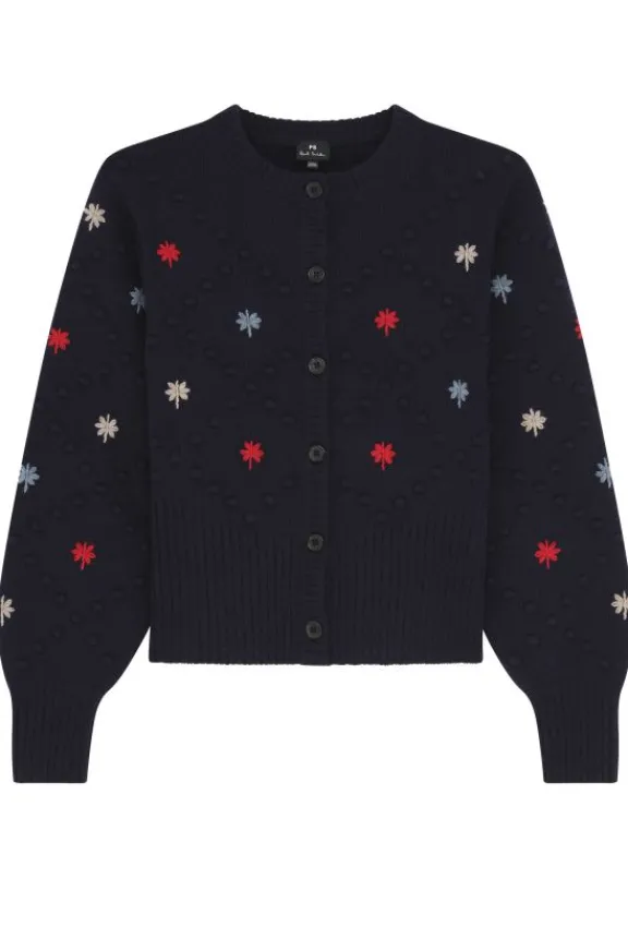Paul Smith Flower Embroidered Cardigan - Navy | Knitwear