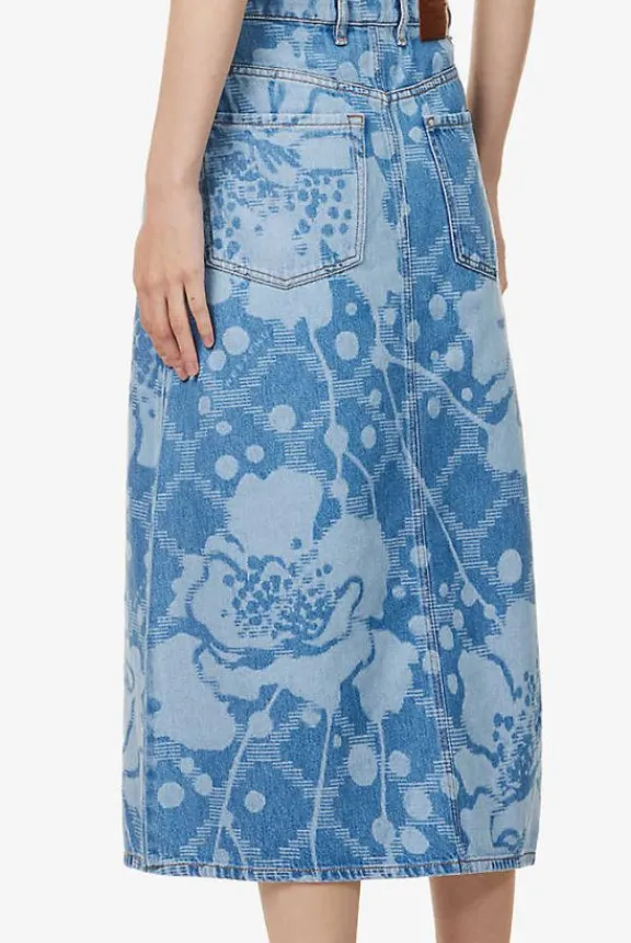 fonte_floral_pattern_deni_5.webp Weekend MaxMara Fonte Floral Pattern Denim Midi Skirt - Blue | Skirts