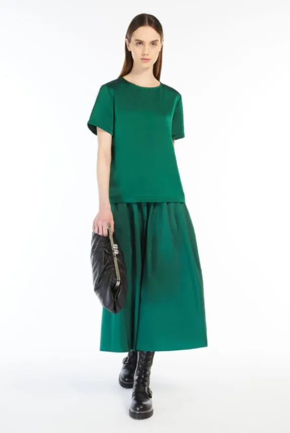 gilbert_satin_amp_jersey__2.webp Weekend MaxMara Gilbert Satin & Jersey T-Shirt - Green | Shirts And Tops