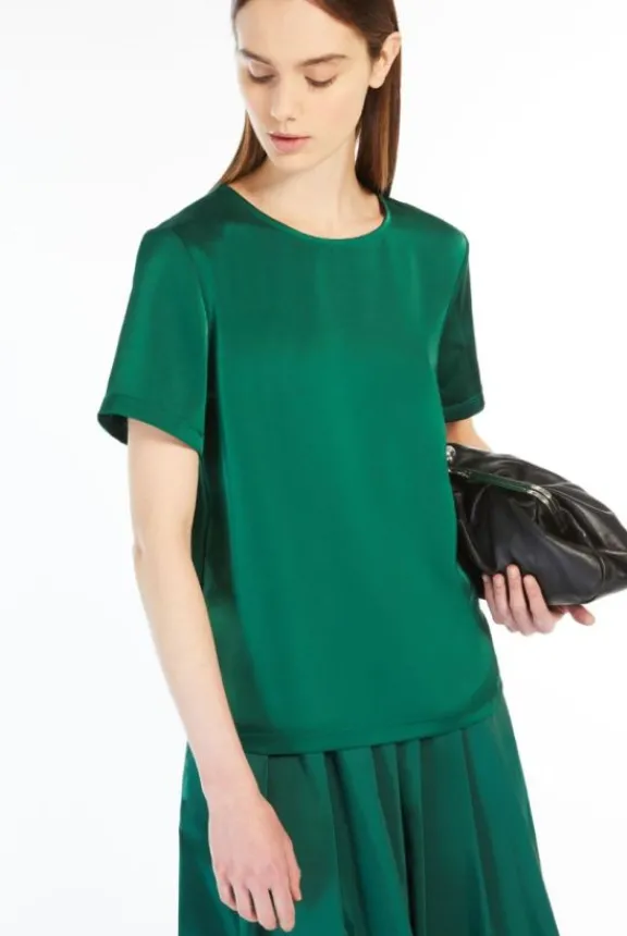 gilbert_satin_amp_jersey__3.webp Weekend MaxMara Gilbert Satin & Jersey T-Shirt - Green | Shirts And Tops