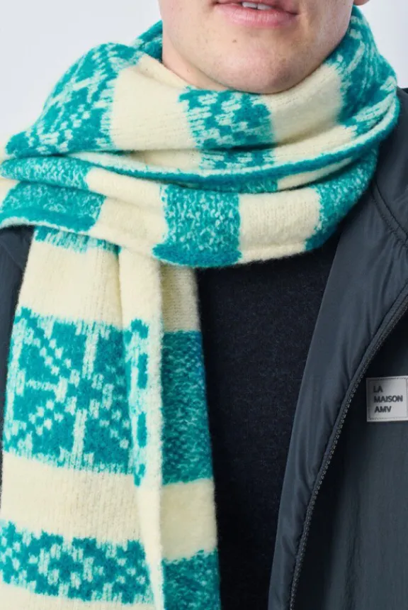 glyson_scarf__ecru_jacqua_2.webp American Vintage Glyson Scarf - Ecru Jacquard Turquoise | Scarves