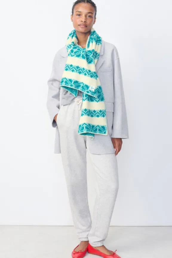glyson_scarf__ecru_jacqua_3.webp American Vintage Glyson Scarf - Ecru Jacquard Turquoise | Scarves