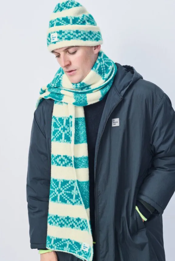glyson_scarf__ecru_jacqua_4.webp American Vintage Glyson Scarf - Ecru Jacquard Turquoise | Scarves