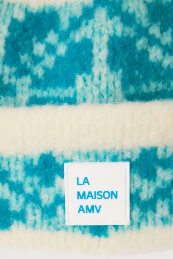 gylson_beanie__ecru_jacqu_3.webp American Vintage Gylson Beanie - Ecru Jacquard Turquoise | Hats And Gloves