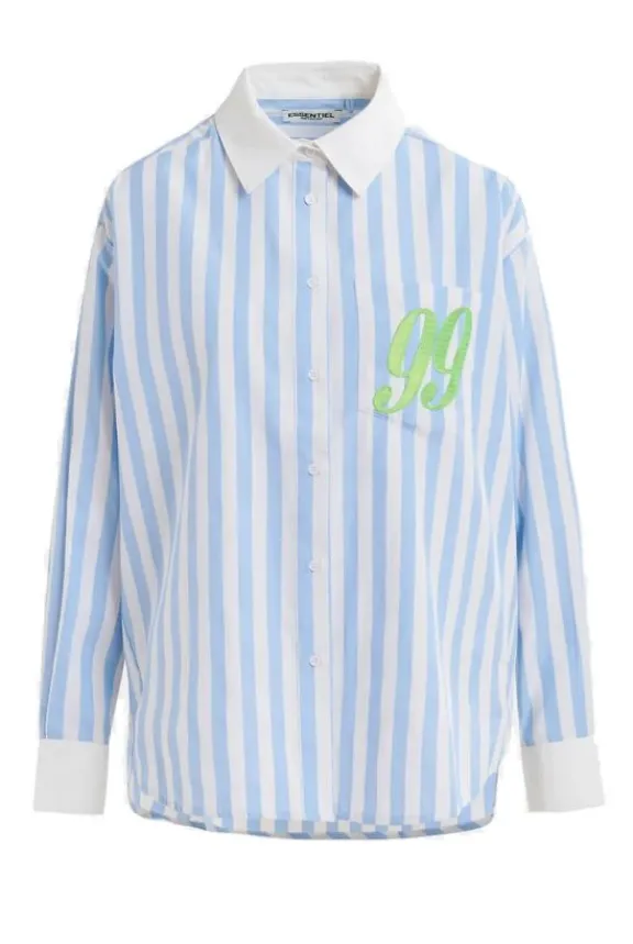 Essentiel Antwerp Halibut Embroidered Shirt - Aqua Blue | Shirts And Tops