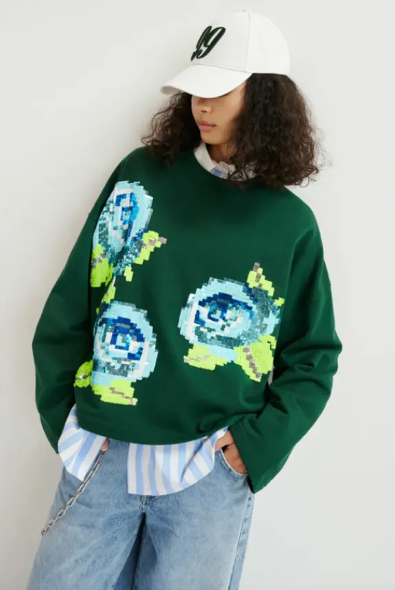 hedance_embroidered_sweat_5.webp Essentiel Antwerp Hedance Embroidered Sweatshirt - Pink Needle | Shirts And Tops | Knitwear