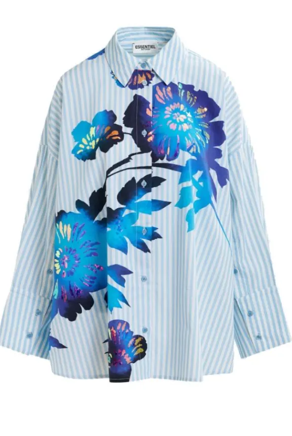 hibra_foil_print_shirt__b_2.webp Essentiel Antwerp Hibra Foil Print Shirt - Blue | Suits & Co-Ordinates | Shirts And Tops