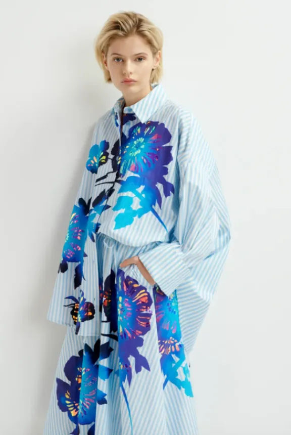hibra_foil_print_shirt__b_3.webp Essentiel Antwerp Hibra Foil Print Shirt - Blue | Suits & Co-Ordinates | Shirts And Tops