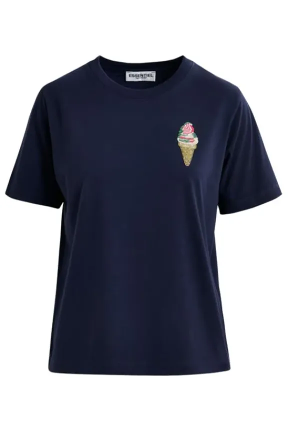Essentiel Antwerp Hicecream Embroidered T-Shirt - Dark Sapphire | Shirts And Tops