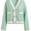 Essentiel Antwerp Hoola Cropped Tweed Cardigan - Neptune Green | Shirts And Tops | Jackets And Coats
