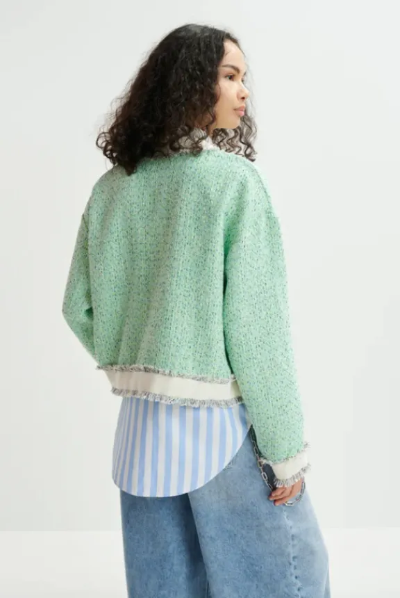 hoola_cropped_tweed_cardi_5.webp Essentiel Antwerp Hoola Cropped Tweed Cardigan - Neptune Green | Shirts And Tops | Jackets And Coats