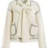 Essentiel Antwerp Hoops Cardigan with Bow - Sour Cream | Knitwear