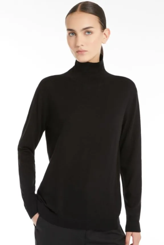 kiku_silk_and_wool_polone_2.webp Weekend MaxMara Kiku Silk And Wool Polo-Neck Sweater - Black | Knitwear