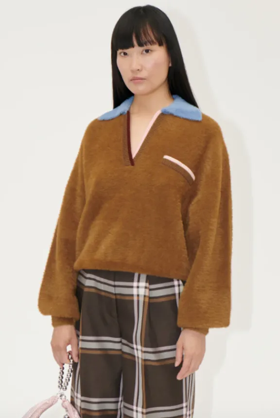 knit_polo__partridge_brow_2.webp Stine Goya Knit Polo - Partridge Brown | Knitwear