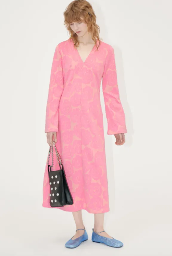 long_sleeve_vneck_dress___5.webp Stine Goya Long Sleeve V-Neck Dress - Rose Relief | Dresses