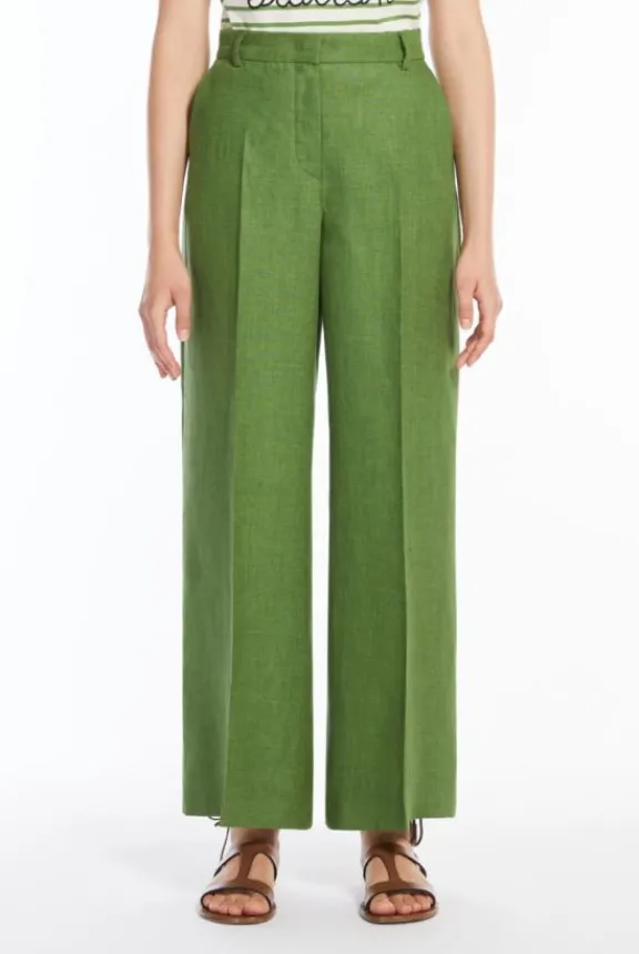 malizia_linen_canvas_trou_7.webp Weekend MaxMara Malizia Linen Canvas Trousers - Green | Trousers And Playsuits | Suits & Co-Ordinates