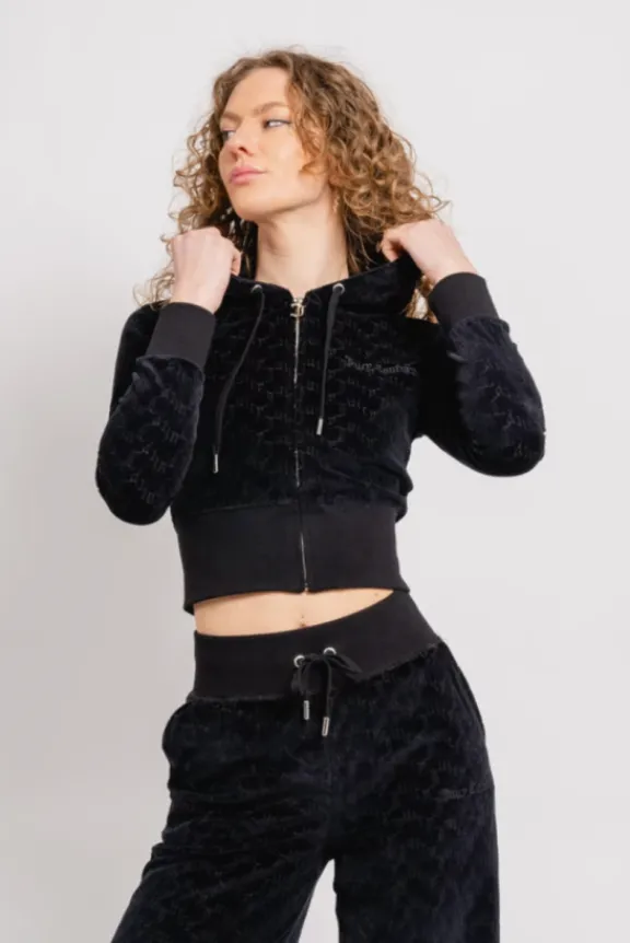 marissa_classic_velour_ho_2.webp Juicy Couture Marissa Classic Velour Hoodie - Black Monogram | Suits & Co-Ordinates | Shirts And Tops