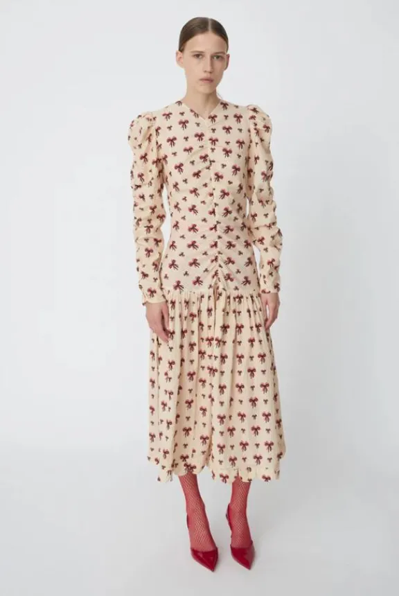 midi_dress_with_allover_b_2.webp Stella Nova Midi Dress with Allover Bow Print - Latte | Dresses