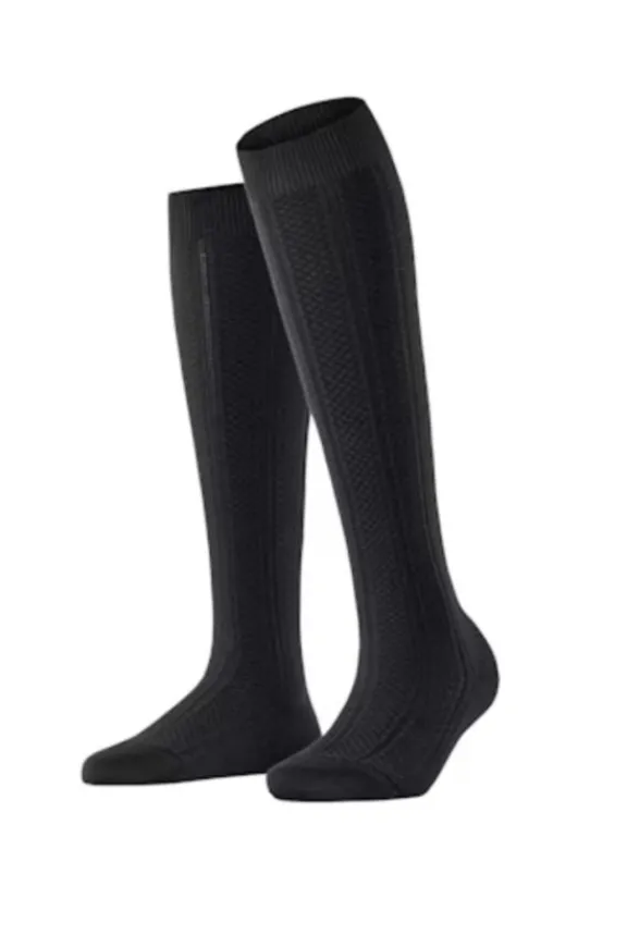 Falke Needlepoint Knee-high Socks - Black | Hosiery