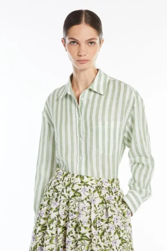 nolana_linen_shirt__green_6.webp Weekend MaxMara Nolana Linen Shirt - Green Stripe | Shirts And Tops