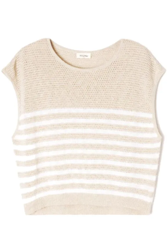 American Vintage Nyama Jumper - Raffia Melange Striped White | Knitwear