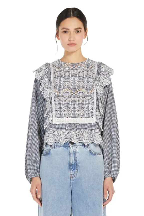 orazio_gingham_blouse__na_4.webp Weekend MaxMara Orazio Gingham Blouse - Navy Vichy | Shirts And Tops