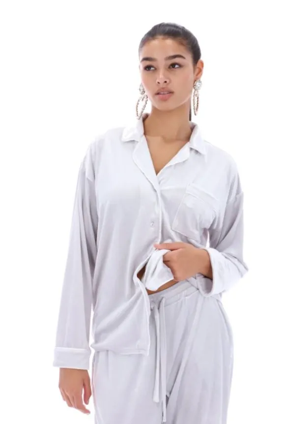 paquita_velvet_pyjama_shi_2.webp Juicy Couture Paquita Velvet Pyjama Shirt - Quite Grey | Shirts And Tops