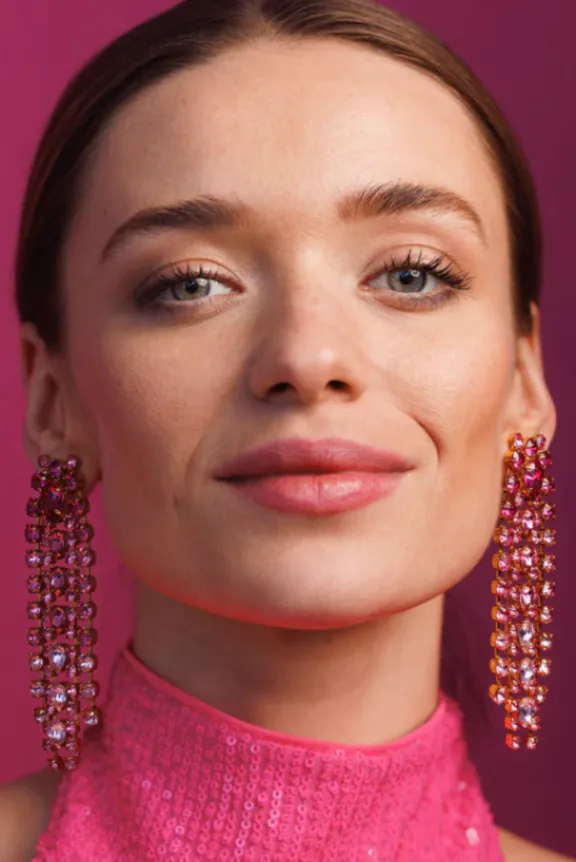 penelope_earrings__goldfu_2.webp Caroline Svedbom Penelope Earrings - Gold/Fuschia Combo | Jewellery