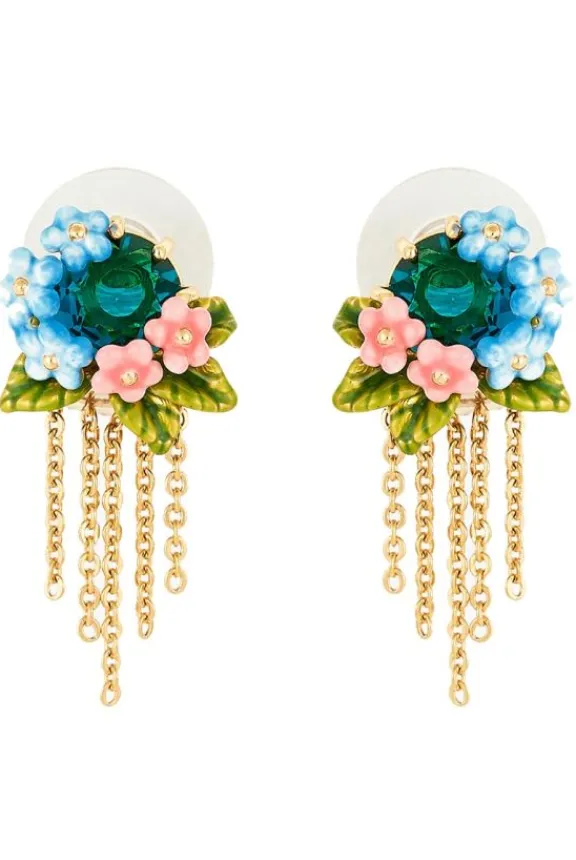 Les Néréides Peony, Campanula & Faceted Glass Stone Earrings | Jewellery | Gifts