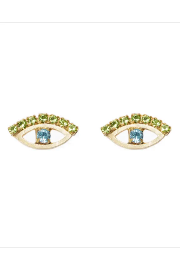 Caroline Svedbom Petite Greek Eye Earrings - Gold/Green Blue | Jewellery