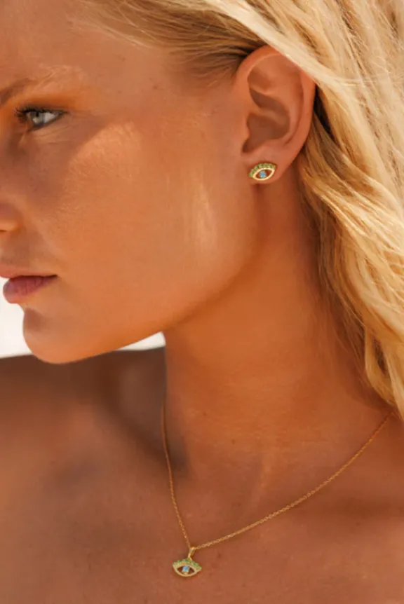 Caroline Svedbom Petite Green Eye Necklace - Gold/Green Blue | Jewellery