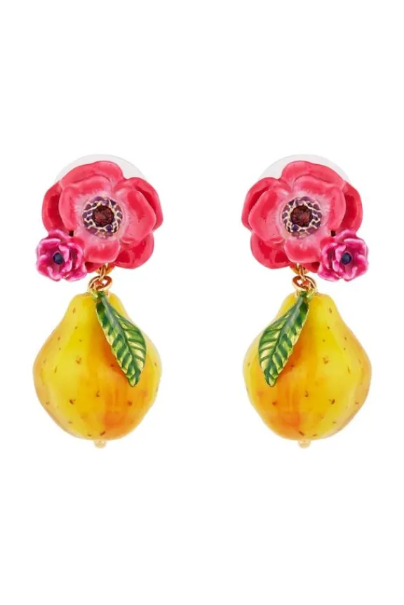 Les Néréides Pink Poppy Flower & Sweet Pear Post Earrings | Jewellery | Gifts