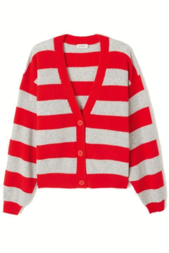 raxow_cardigan__strawberr_2.webp American Vintage Raxow Cardigan - Strawberry Striped Grey Melange | Knitwear