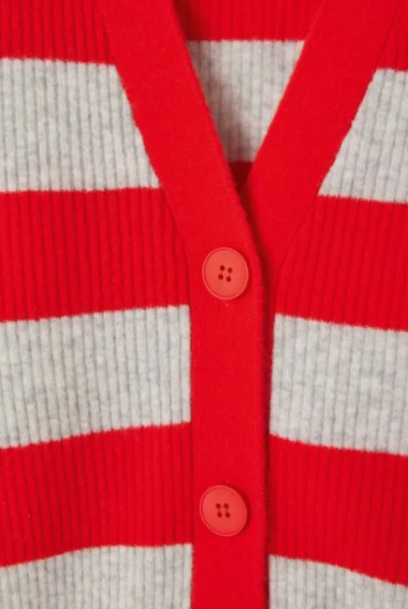 raxow_cardigan__strawberr_3.webp American Vintage Raxow Cardigan - Strawberry Striped Grey Melange | Knitwear