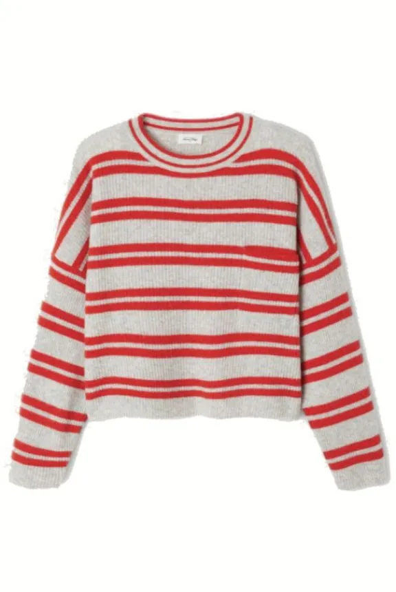 American Vintage Raxow Jumper - Heather Grey Strawberry | Knitwear