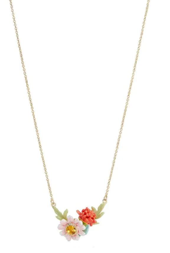 Les Néréides Red Dahlia & Pink Meadow Flower Pendant Necklace | Jewellery | Gifts